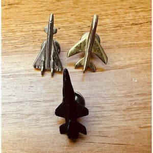 Vintage ADSCO Silver Toned. Gold Toned& Black Jet Plane Lapel Pins Set Of 3‎